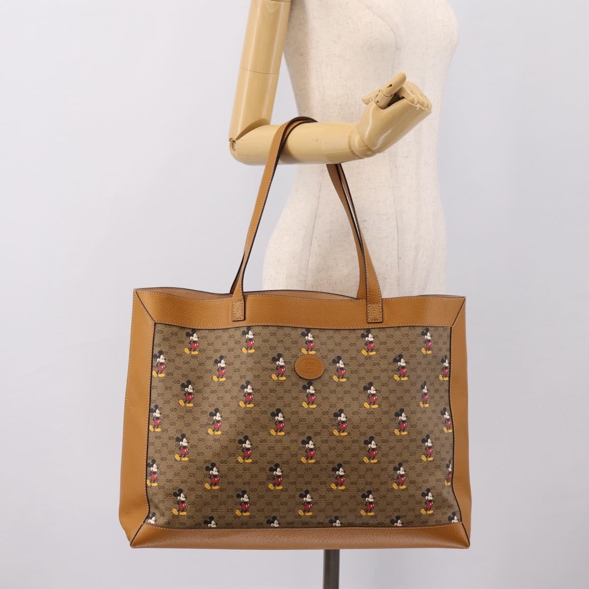 GUCCI GUCCIxDisney Micro GG Supreme Tote Bag PVC Beige Gold 547947 Auth am12393M