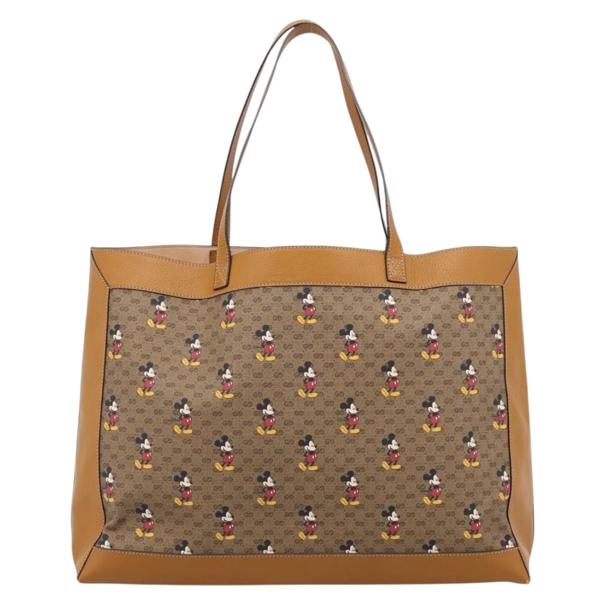 GUCCI GUCCIxDisney Micro GG Supreme Tote Bag PVC Beige Gold 547947 Auth am12393M
