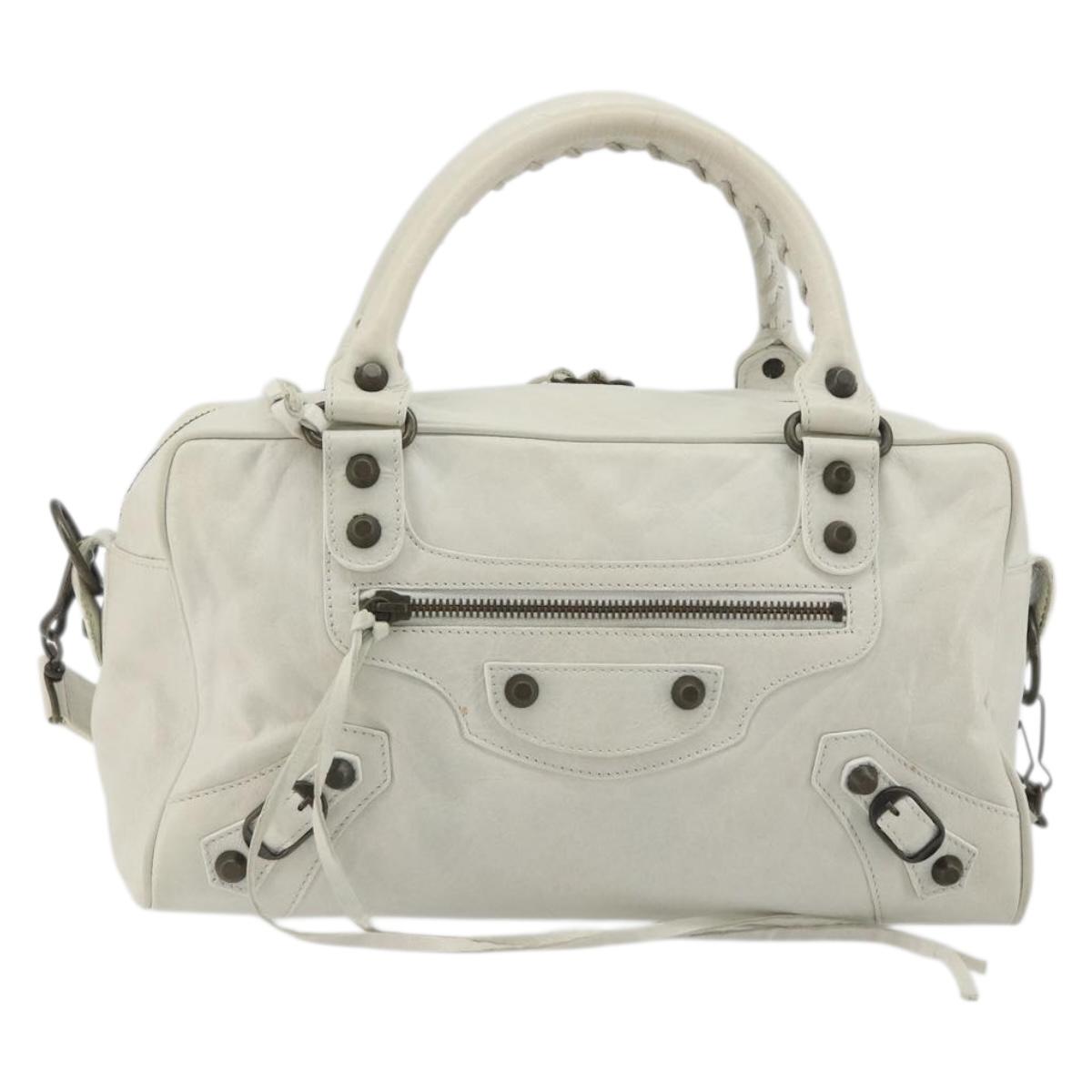 BALENCIAGA The box Hand Bag Leather 2way White 145694 Auth am12395V