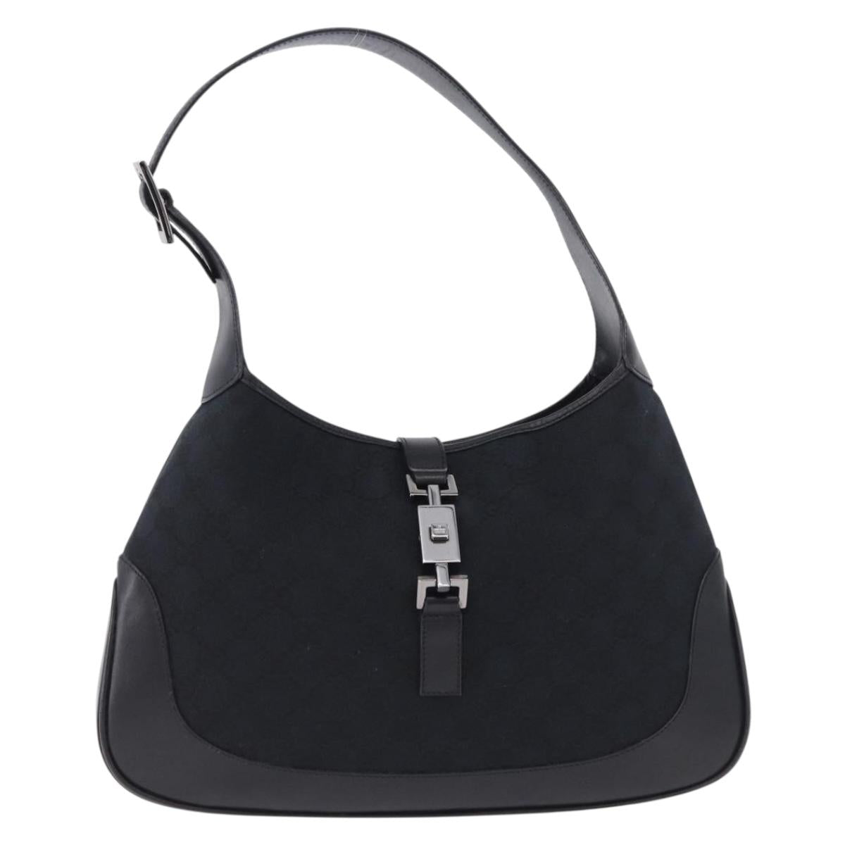 GUCCI GG Canvas Jackie Shoulder Bag Black Silver 001 3306 2684 Auth am12397V