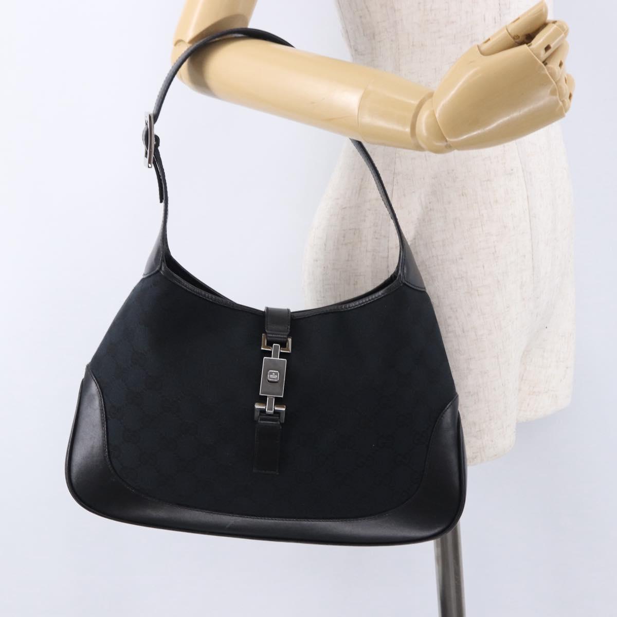 GUCCI GG Canvas Jackie Shoulder Bag Black Silver 001 3306 2684 Auth am12397V