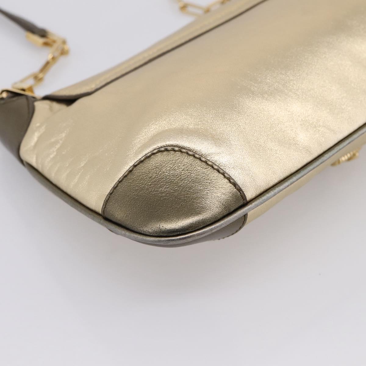GUCCI Animalier Tiger Head Chain Bag Leather Gold 001 4113 2123 Auth am12398V