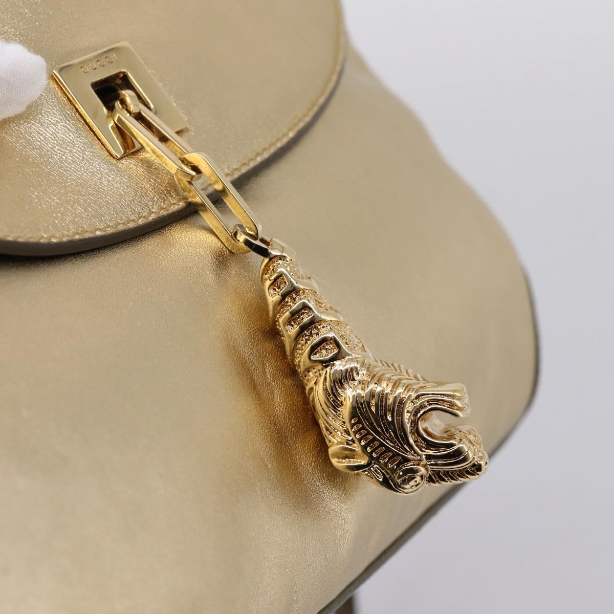 GUCCI Animalier Tiger Head Chain Bag Leather Gold 001 4113 2123 Auth am12398V