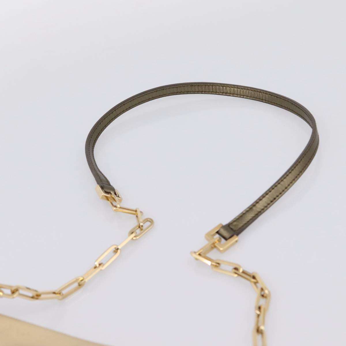 GUCCI Animalier Tiger Head Chain Bag Leather Gold 001 4113 2123 Auth am12398V