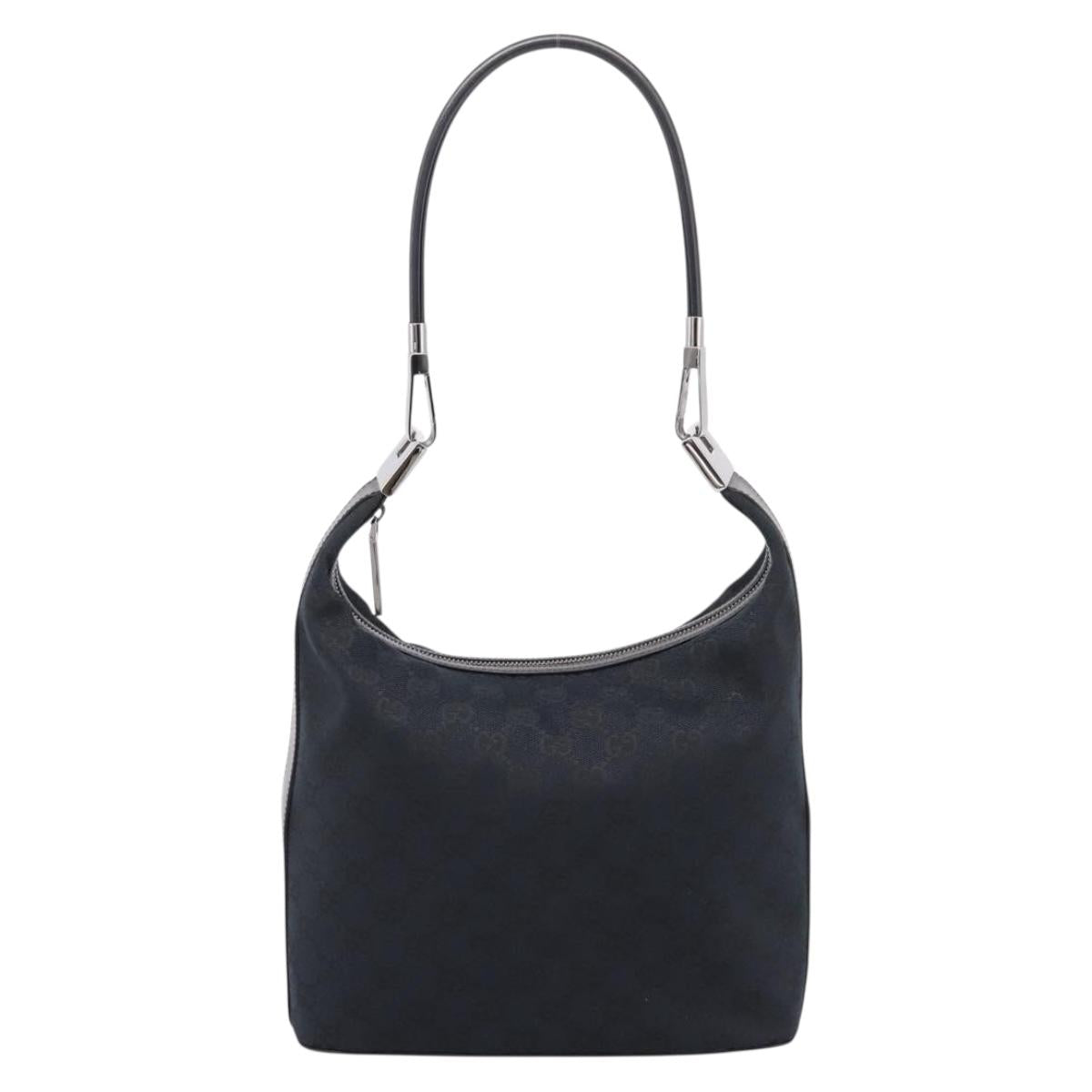 GUCCI GG Canvas Shoulder Bag Black Silver 001 3814 Auth am12400V