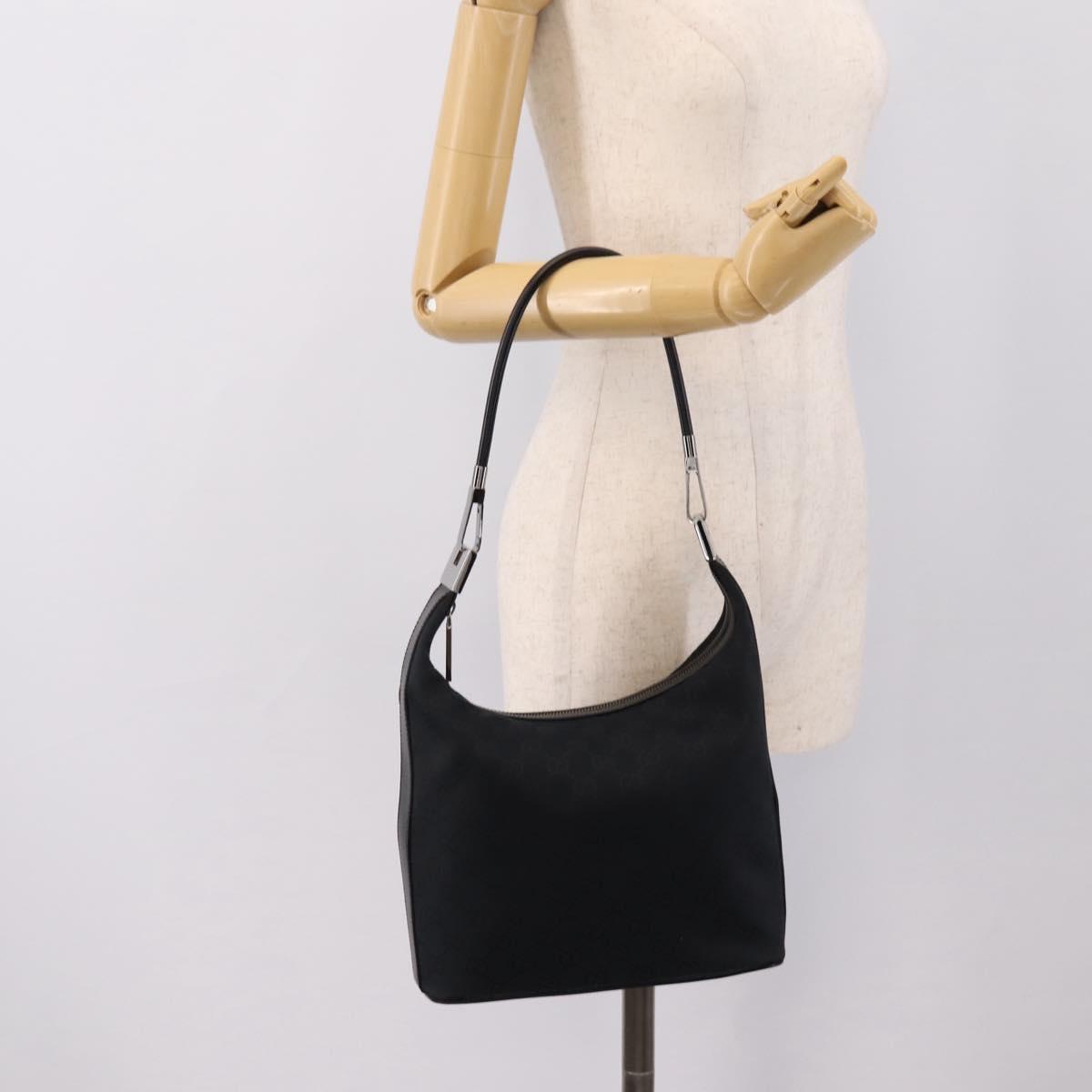 GUCCI GG Canvas Shoulder Bag Black Silver 001 3814 Auth am12400V