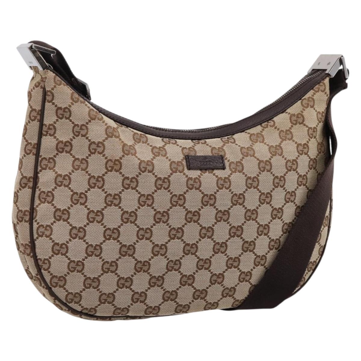 GUCCI GG Canvas Shoulder Bag Beige Silver 122790 Auth am12405V