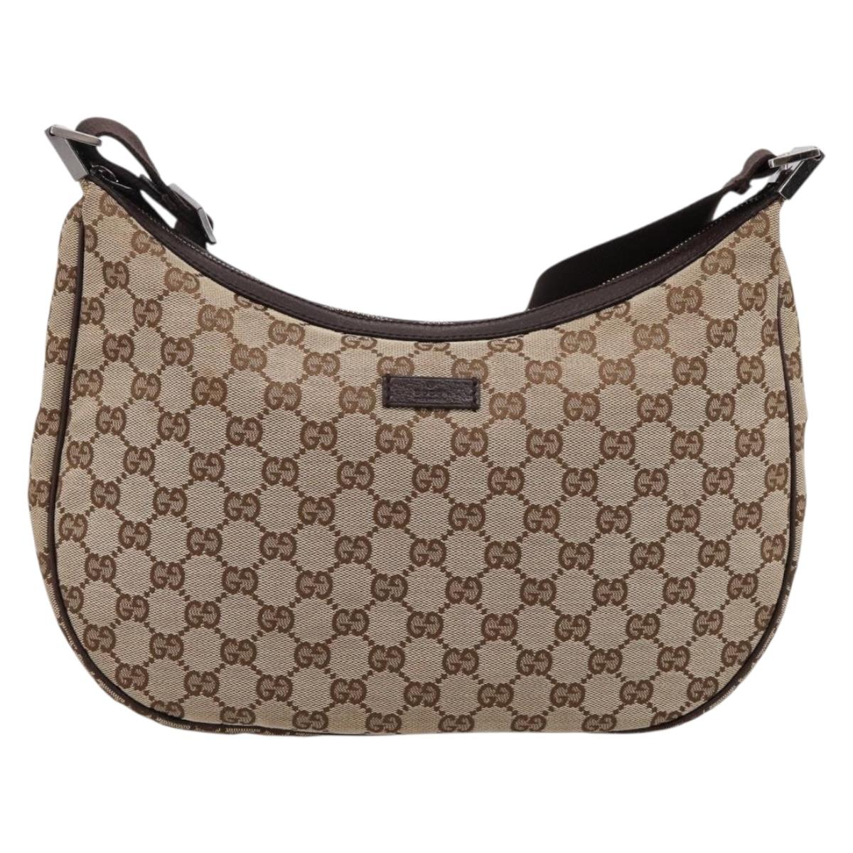 GUCCI GG Canvas Shoulder Bag Beige Silver 122790 Auth am12405V