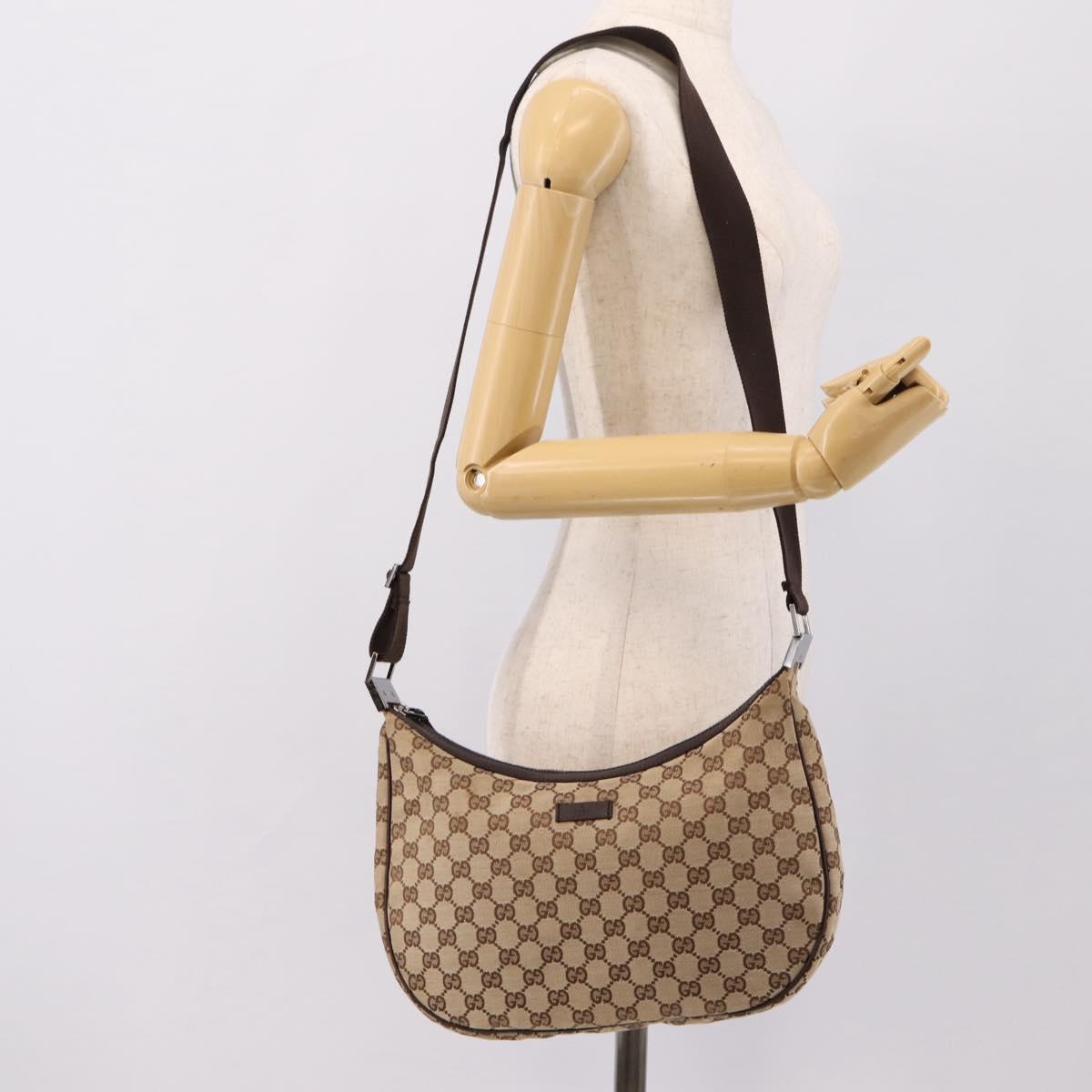 GUCCI GG Canvas Shoulder Bag Beige Silver 122790 Auth am12405V