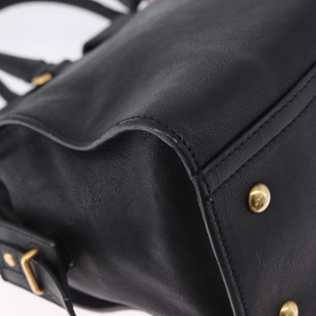 SAINT LAURENT Cabas Hand Bag Leather 2way Black Gold Auth am12406V