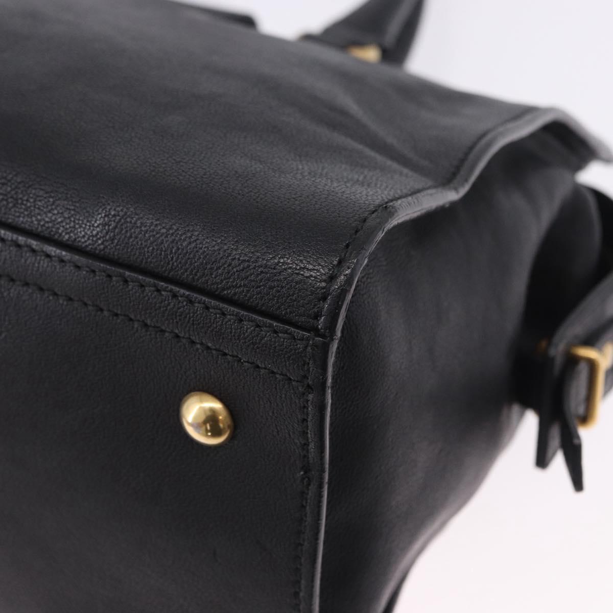 SAINT LAURENT Cabas Hand Bag Leather 2way Black Gold Auth am12406V