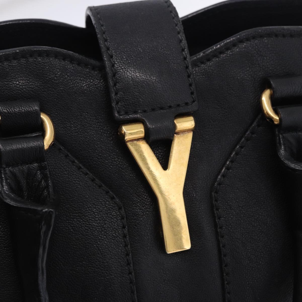SAINT LAURENT Cabas Hand Bag Leather 2way Black Gold Auth am12406V