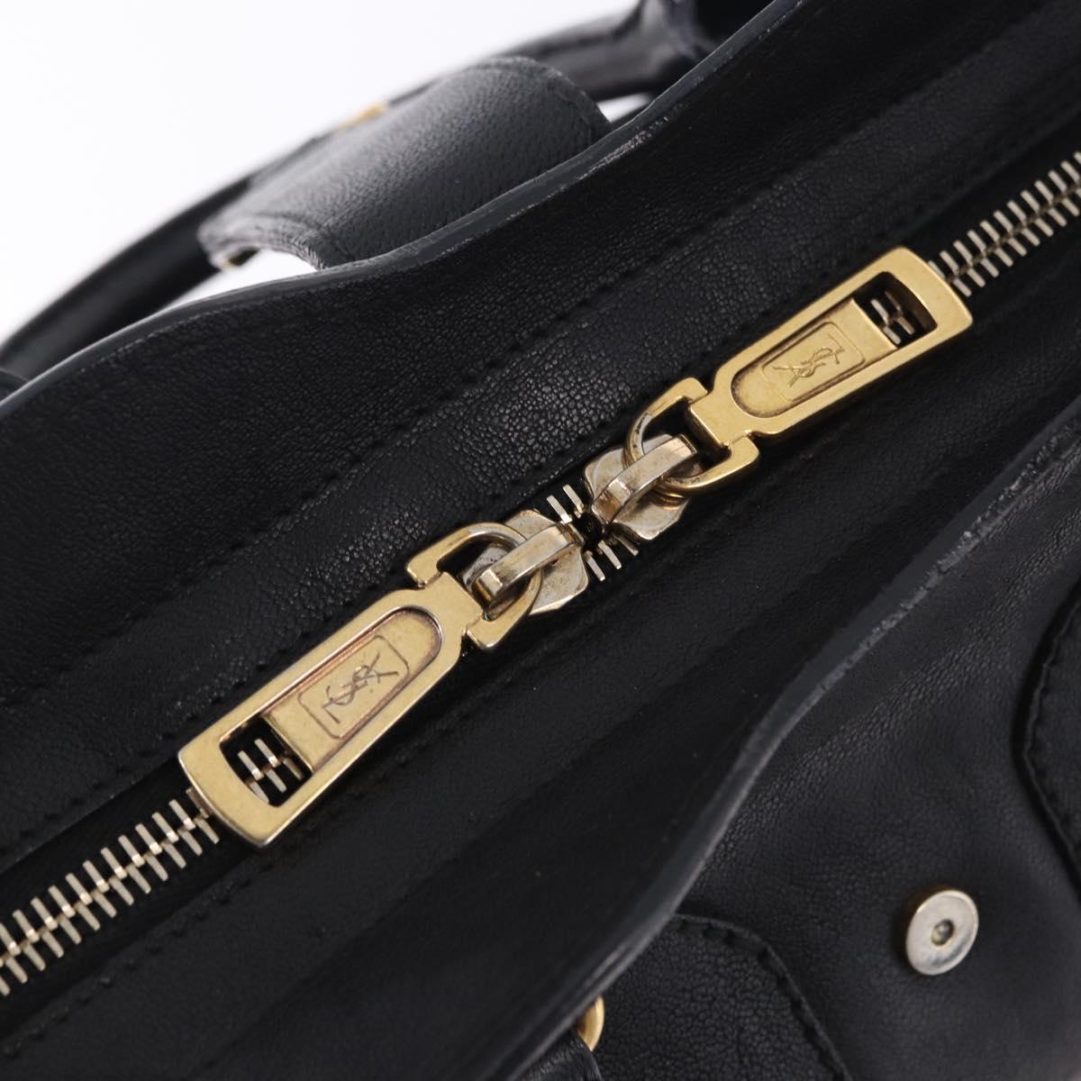 SAINT LAURENT Cabas Hand Bag Leather 2way Black Gold Auth am12406V