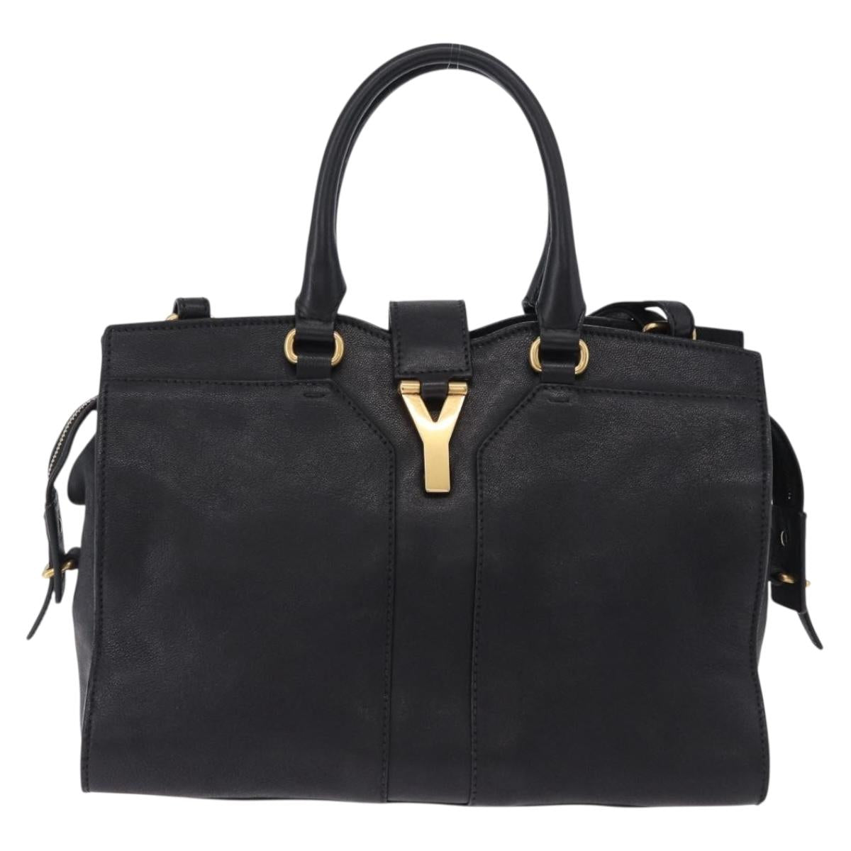 SAINT LAURENT Cabas Hand Bag Leather 2way Black Gold Auth am12406V