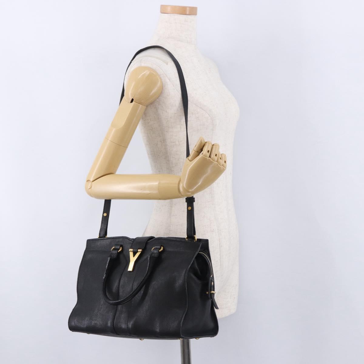 SAINT LAURENT Cabas Hand Bag Leather 2way Black Gold Auth am12406V