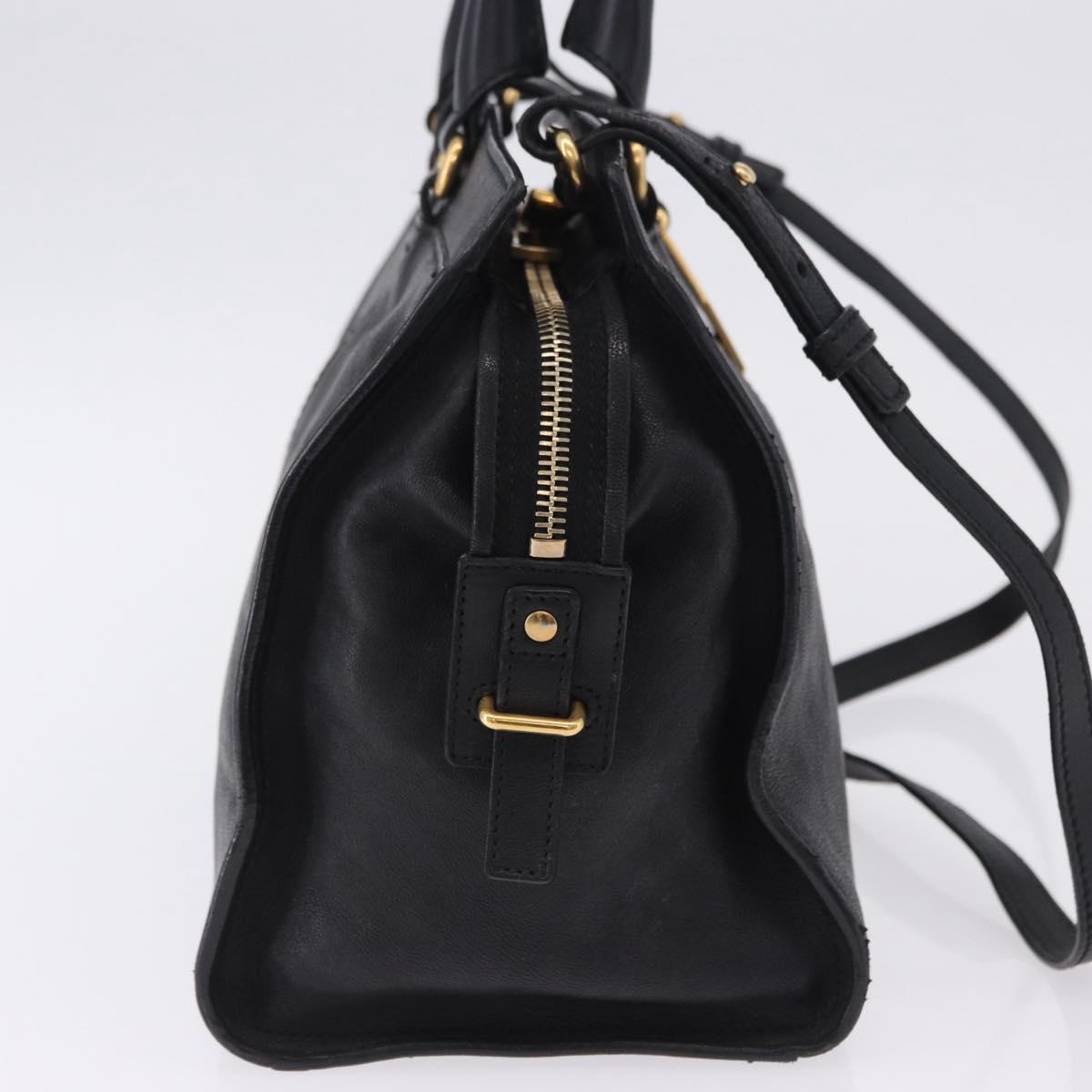 SAINT LAURENT Cabas Hand Bag Leather 2way Black Gold Auth am12406V