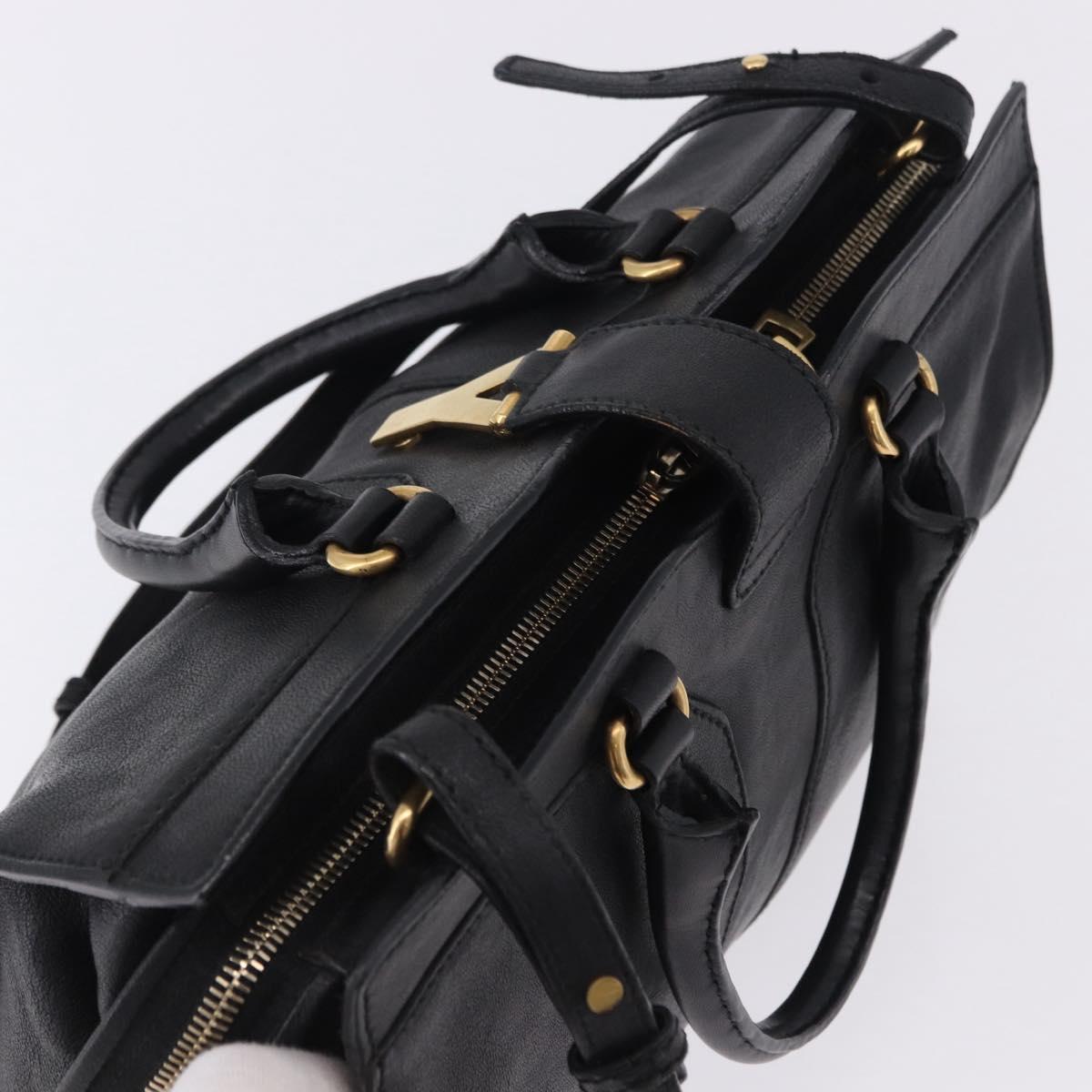 SAINT LAURENT Cabas Hand Bag Leather 2way Black Gold Auth am12406V