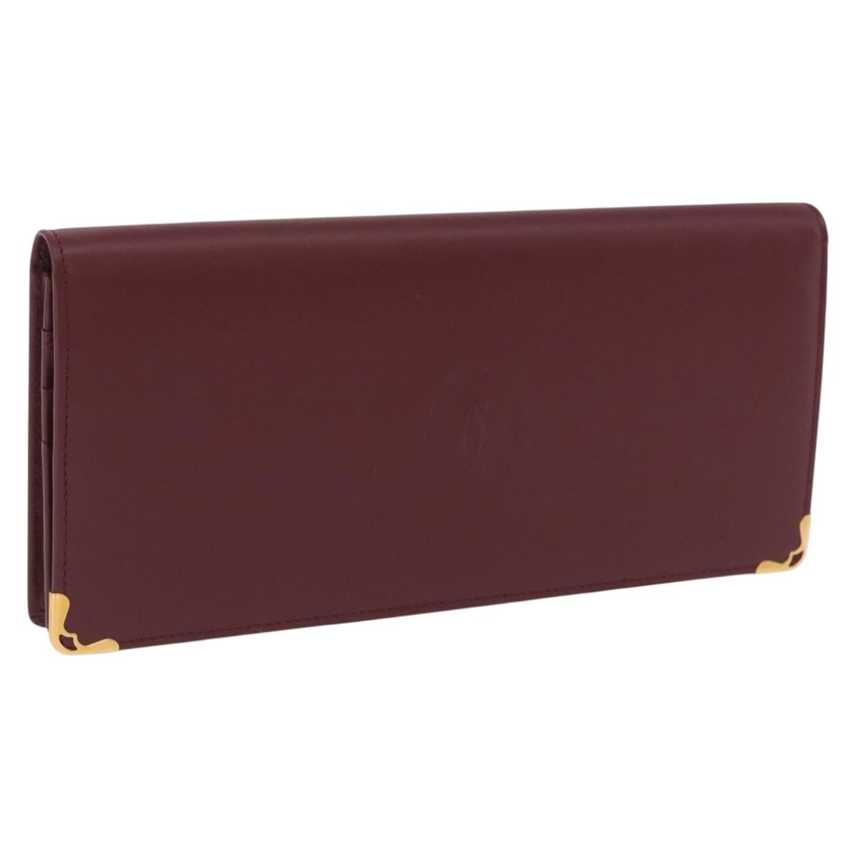 CARTIER Must Line Bifold Wallet Leather Bordeaux Gold Auth am12408V