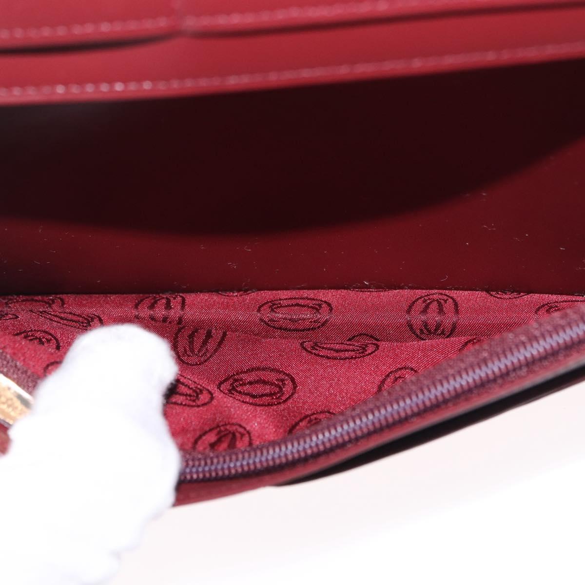 CARTIER Must Line Bifold Wallet Leather Bordeaux Gold Auth am12408V