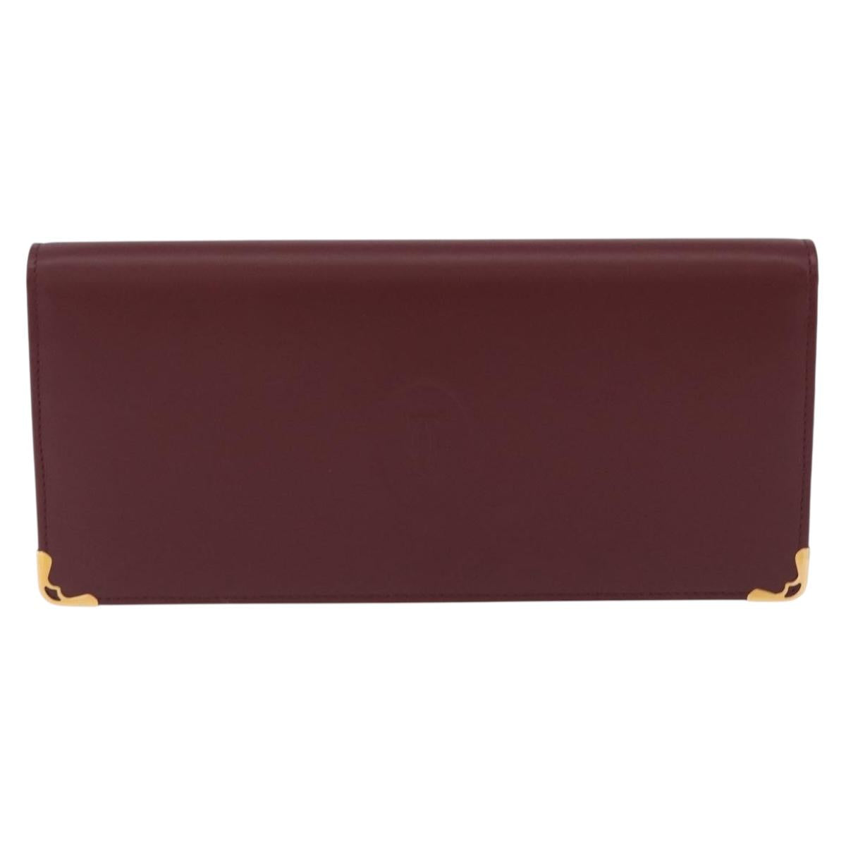 CARTIER Must Line Bifold Wallet Leather Bordeaux Gold Auth am12408V