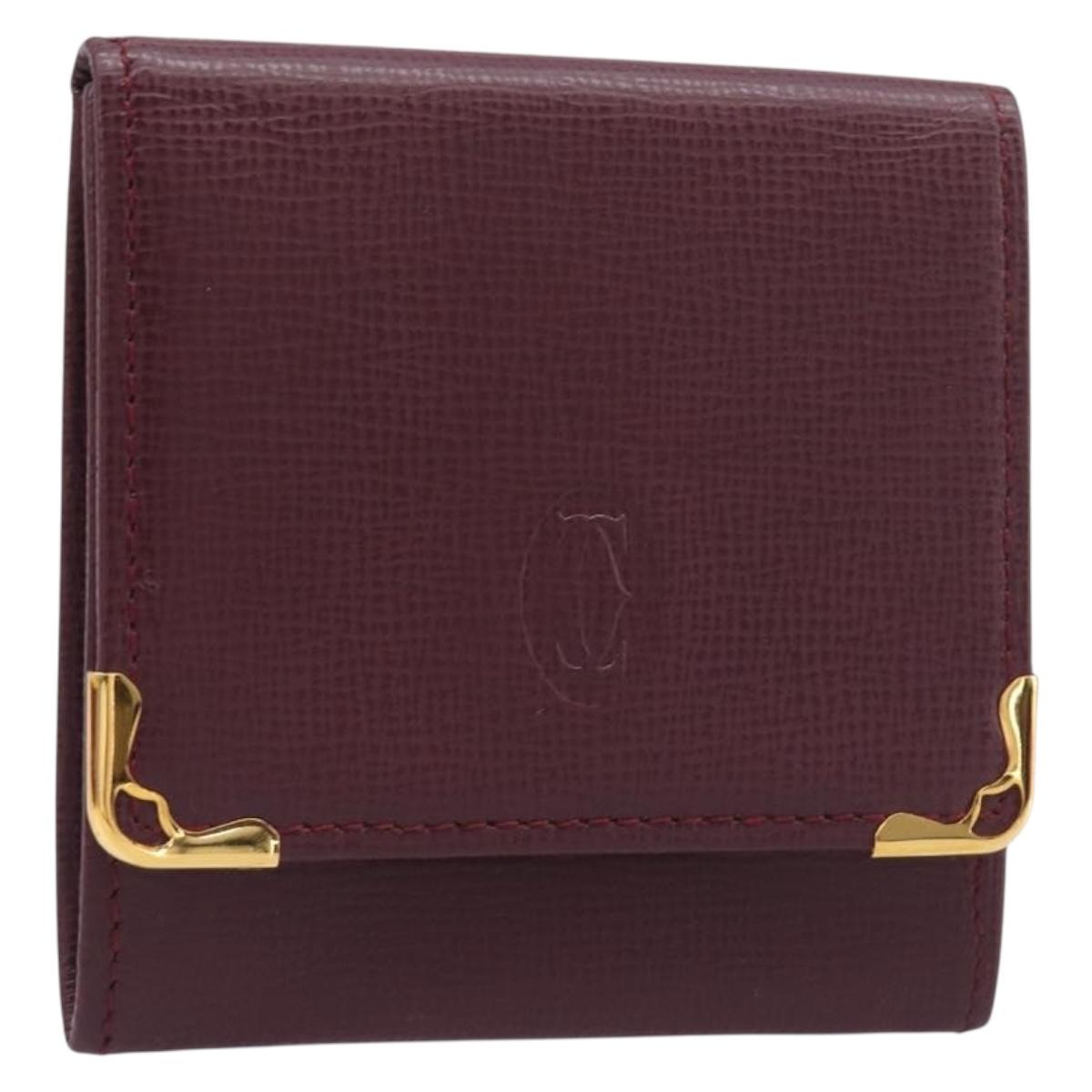 CARTIER Must Line Coin Purse Leather Bordeaux Gold Auth am12409V