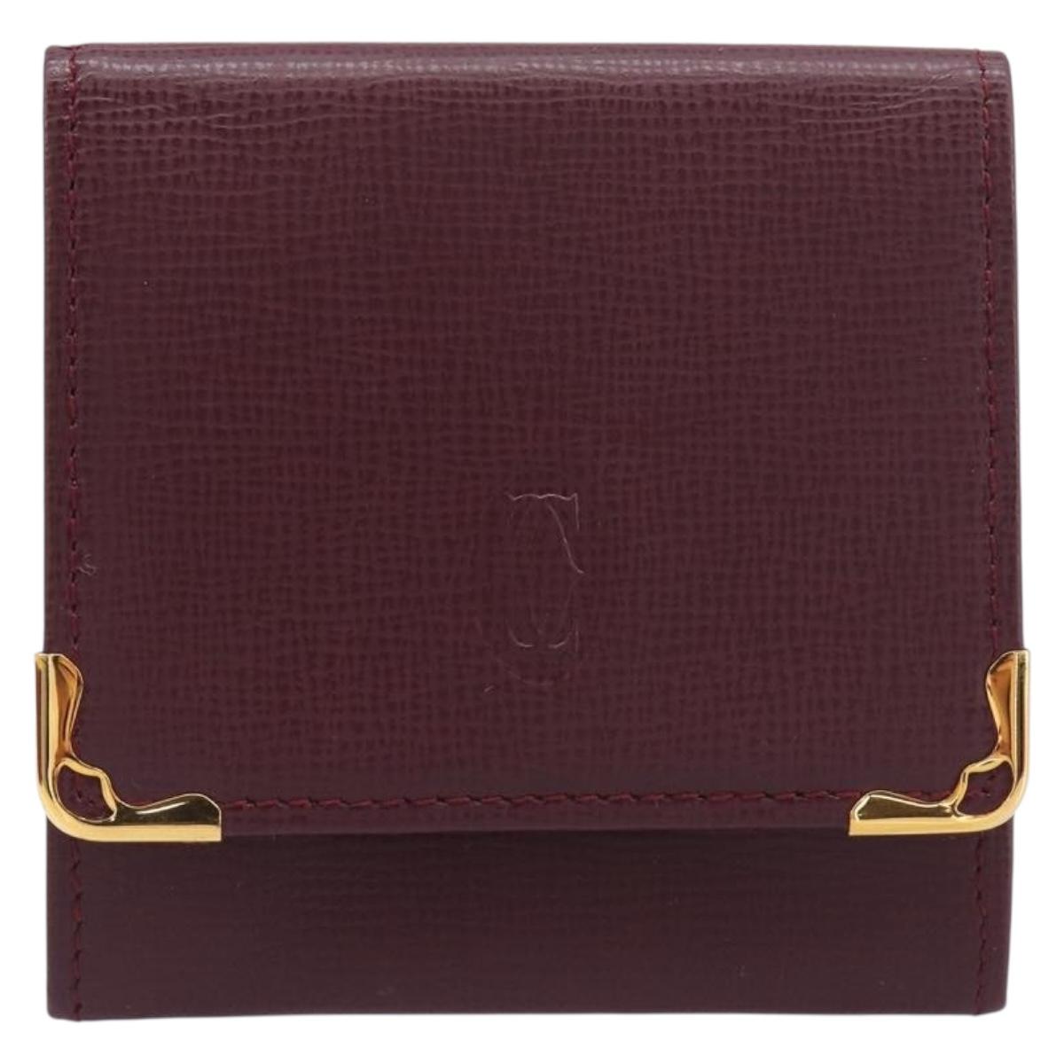 CARTIER Must Line Coin Purse Leather Bordeaux Gold Auth am12409V