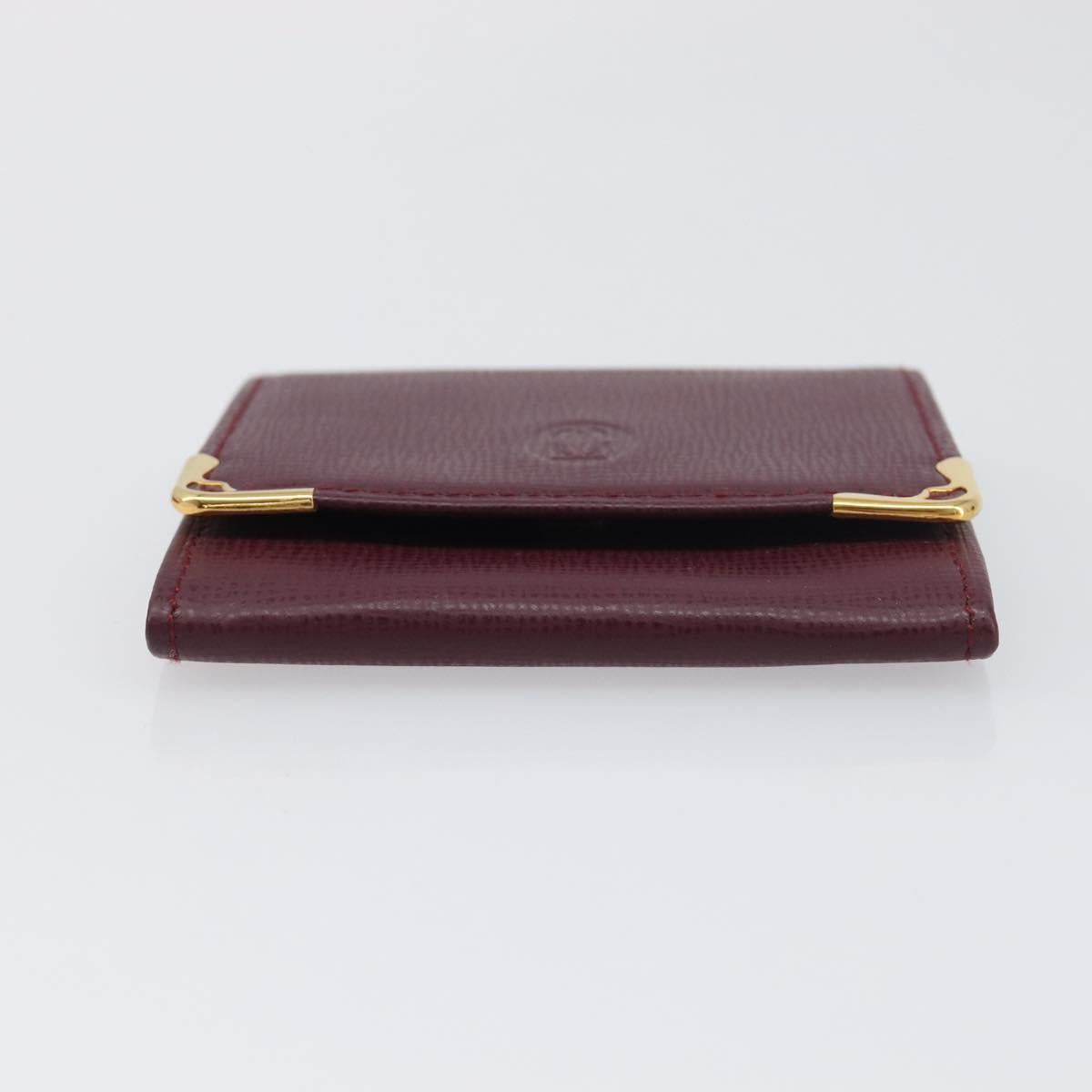 CARTIER Must Line Coin Purse Leather Bordeaux Gold Auth am12409V