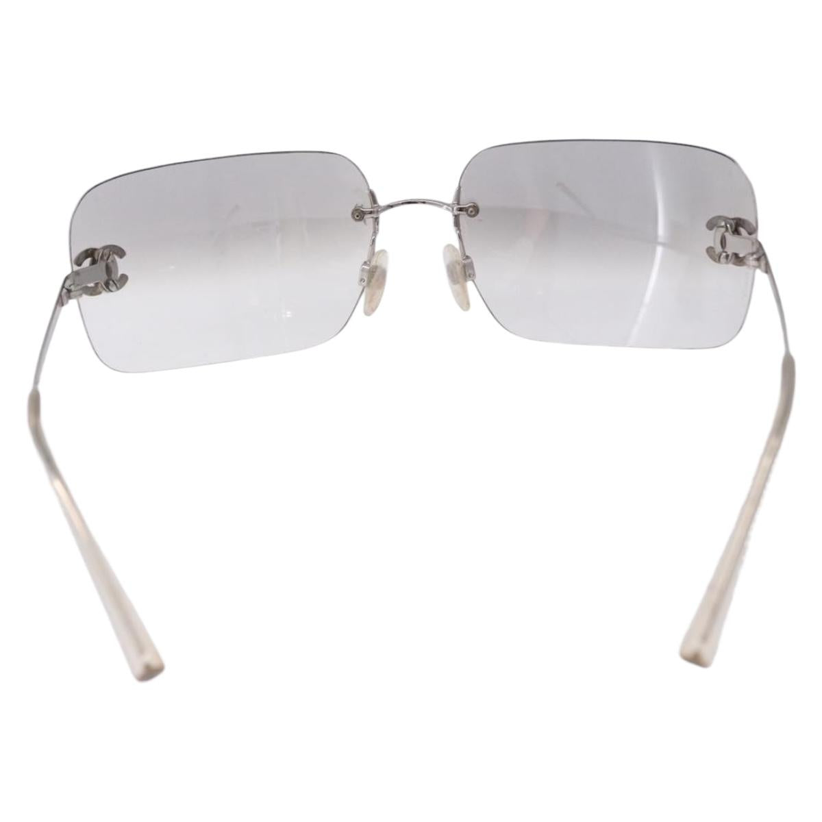 CHANEL CC Rhinestone Rimless Sunglasses metal Gray CC Auth am12410M