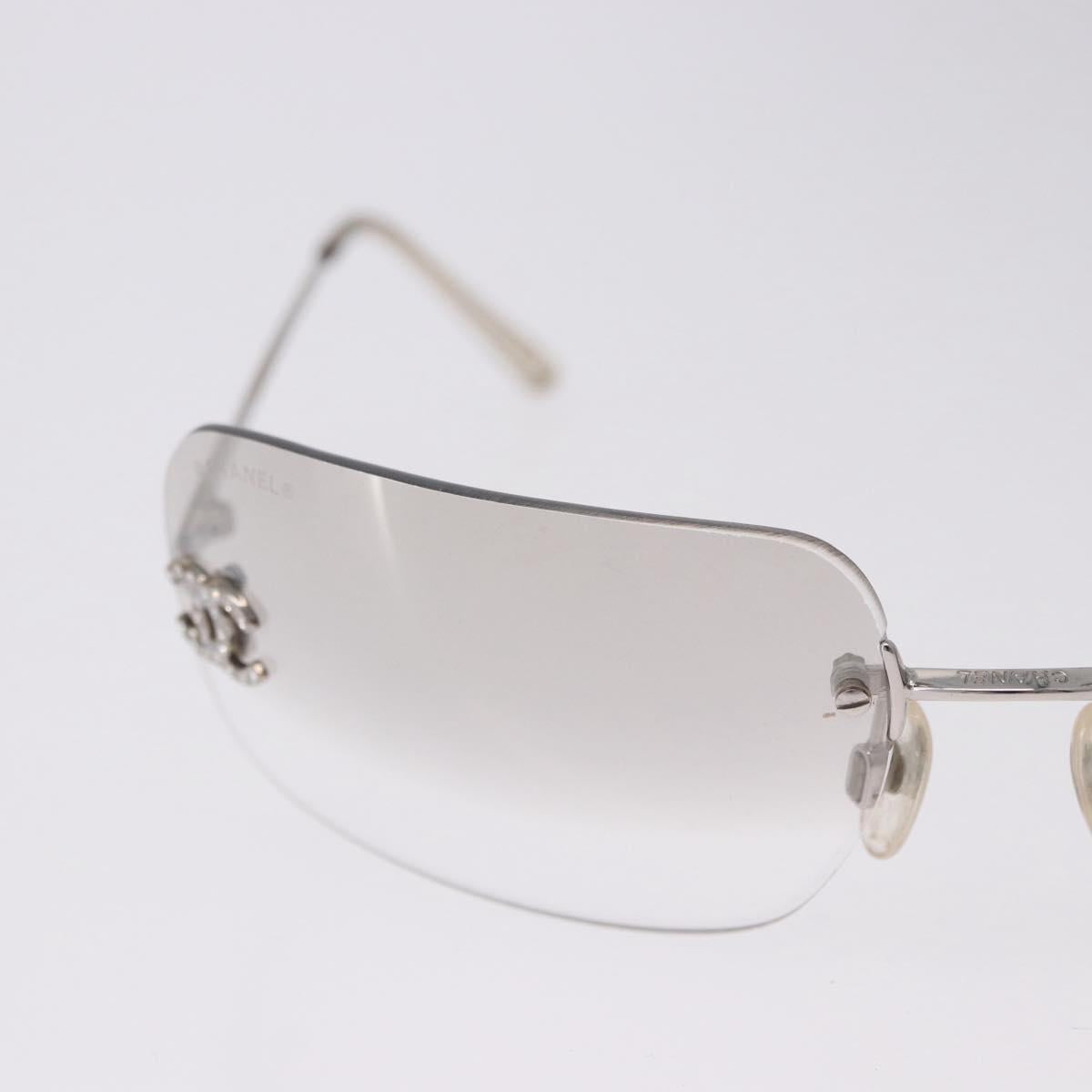 CHANEL CC Rhinestone Rimless Sunglasses metal Gray CC Auth am12410M