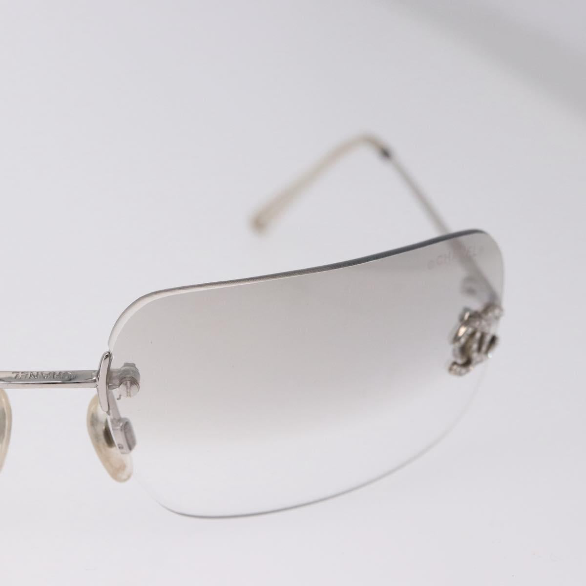 CHANEL CC Rhinestone Rimless Sunglasses metal Gray CC Auth am12410M