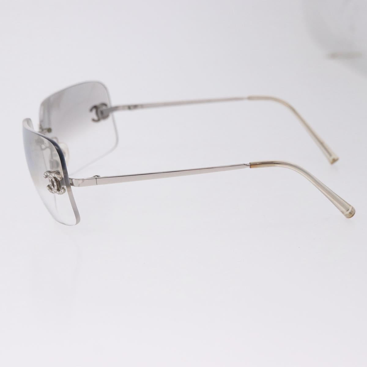 CHANEL CC Rhinestone Rimless Sunglasses metal Gray CC Auth am12410M