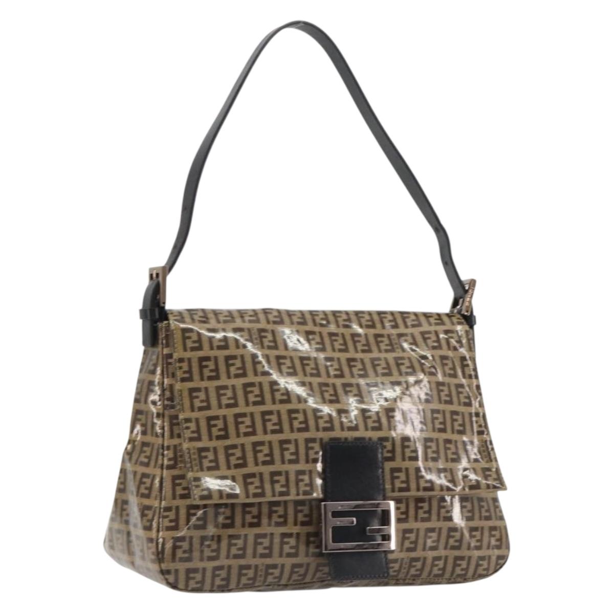 FENDI Zucchino Canvas Mamma Baguette Bag Coated Canvas Black Brown Auth am12411V