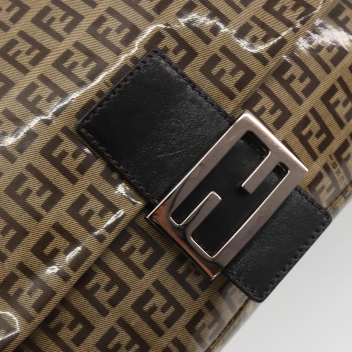 FENDI Zucchino Canvas Mamma Baguette Bag Coated Canvas Black Brown Auth am12411V