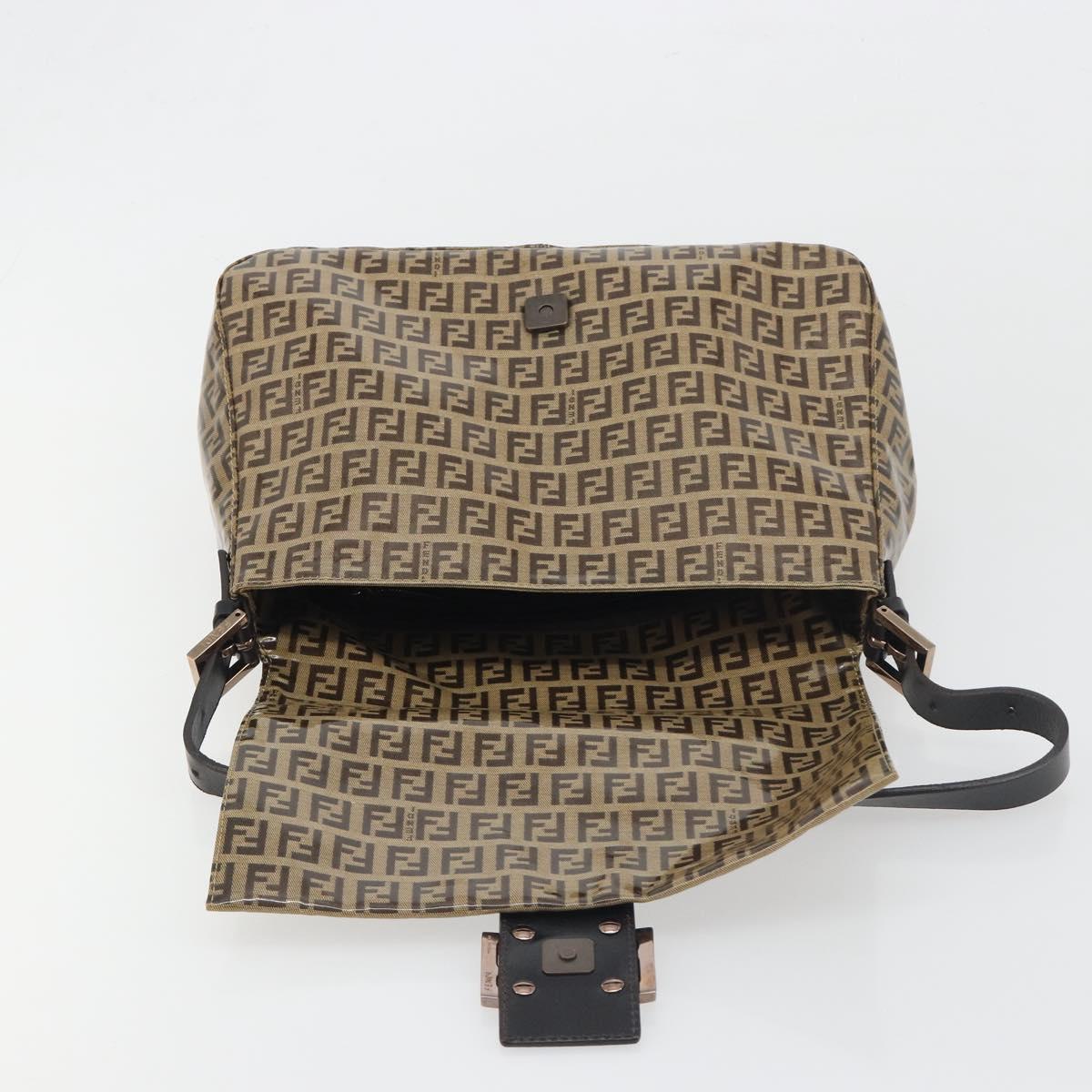 FENDI Zucchino Canvas Mamma Baguette Bag Coated Canvas Black Brown Auth am12411V