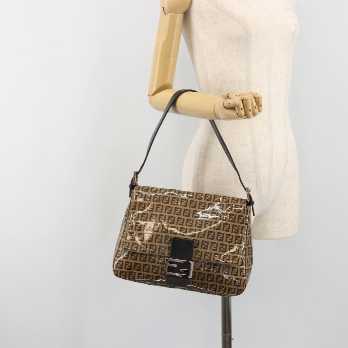FENDI Zucchino Canvas Mamma Baguette Bag Coated Canvas Black Brown Auth am12411V