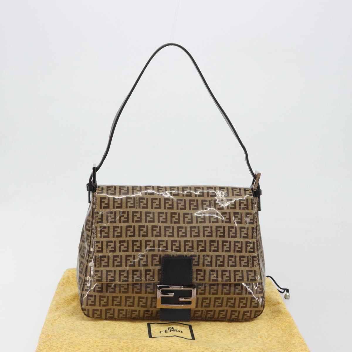 FENDI Zucchino Canvas Mamma Baguette Bag Coated Canvas Black Brown Auth am12411V