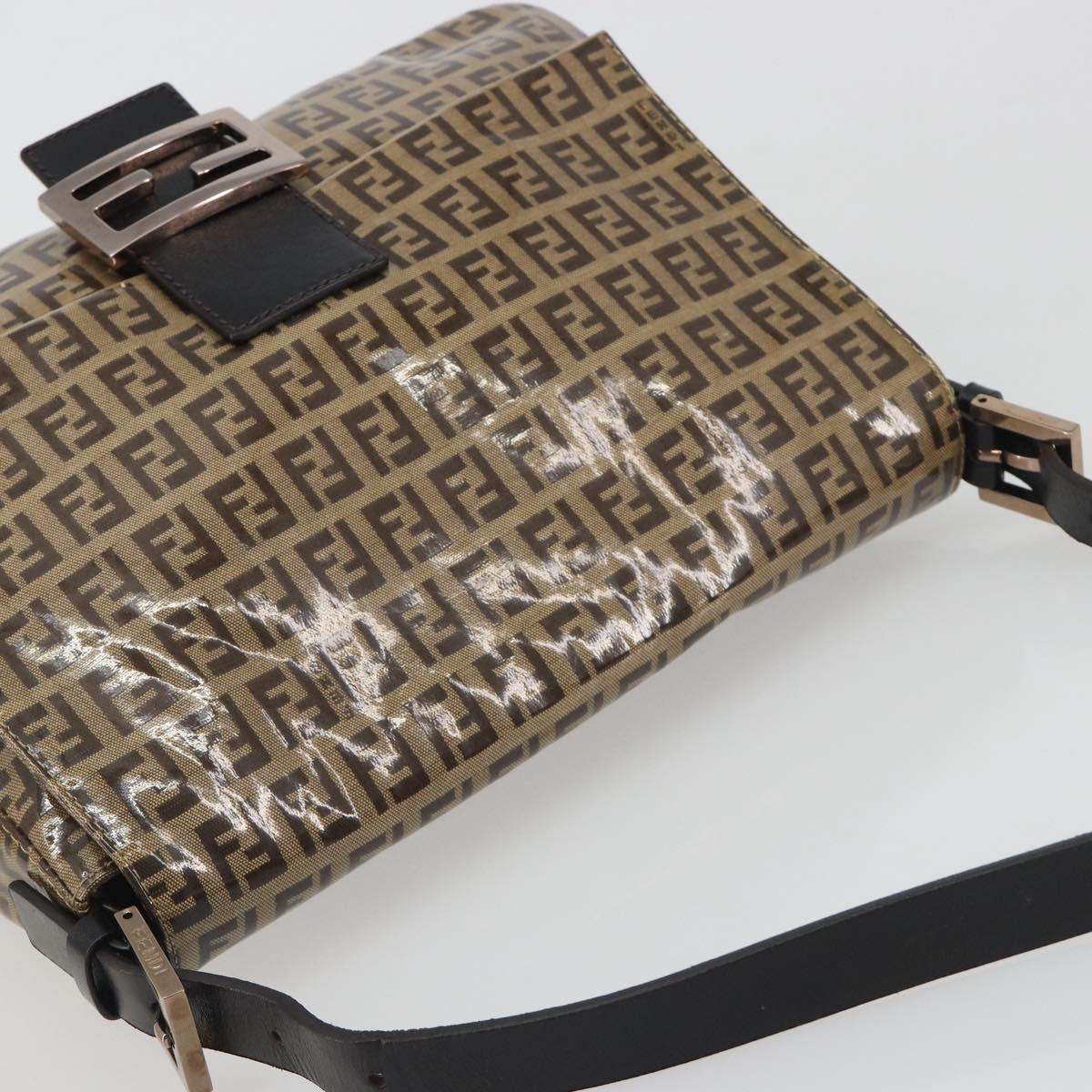 FENDI Zucchino Canvas Mamma Baguette Bag Coated Canvas Black Brown Auth am12411V