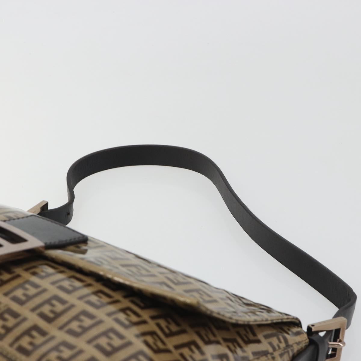 FENDI Zucchino Canvas Mamma Baguette Bag Coated Canvas Black Brown Auth am12411V