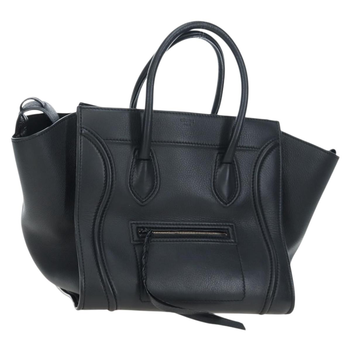 CELINE Luggage Phantom Hand Bag Leather Black Auth am12412M