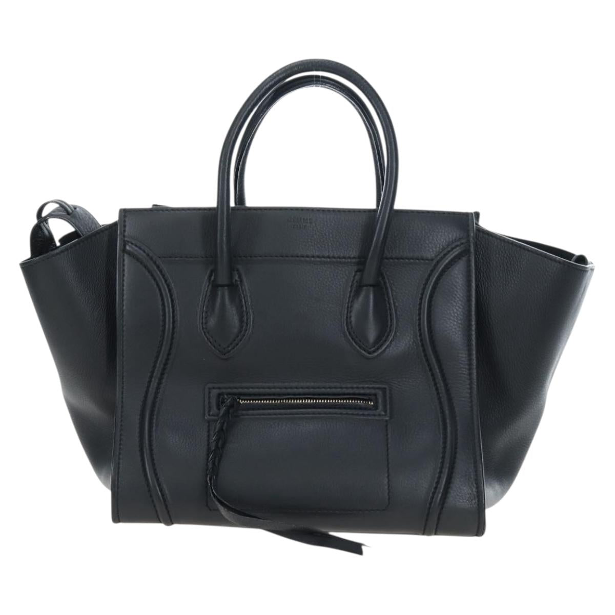 CELINE Luggage Phantom Hand Bag Leather Black Auth am12412M
