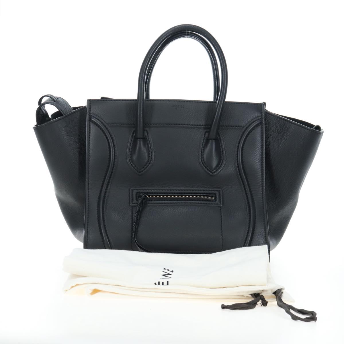 CELINE Luggage Phantom Hand Bag Leather Black Auth am12412M