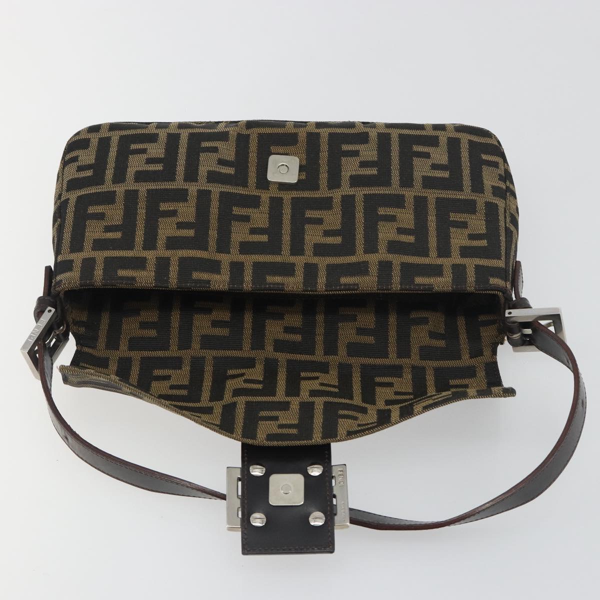 FENDI Zucca Canvas Mamma Baguette Shoulder Bag Brown Black Auth am12413V