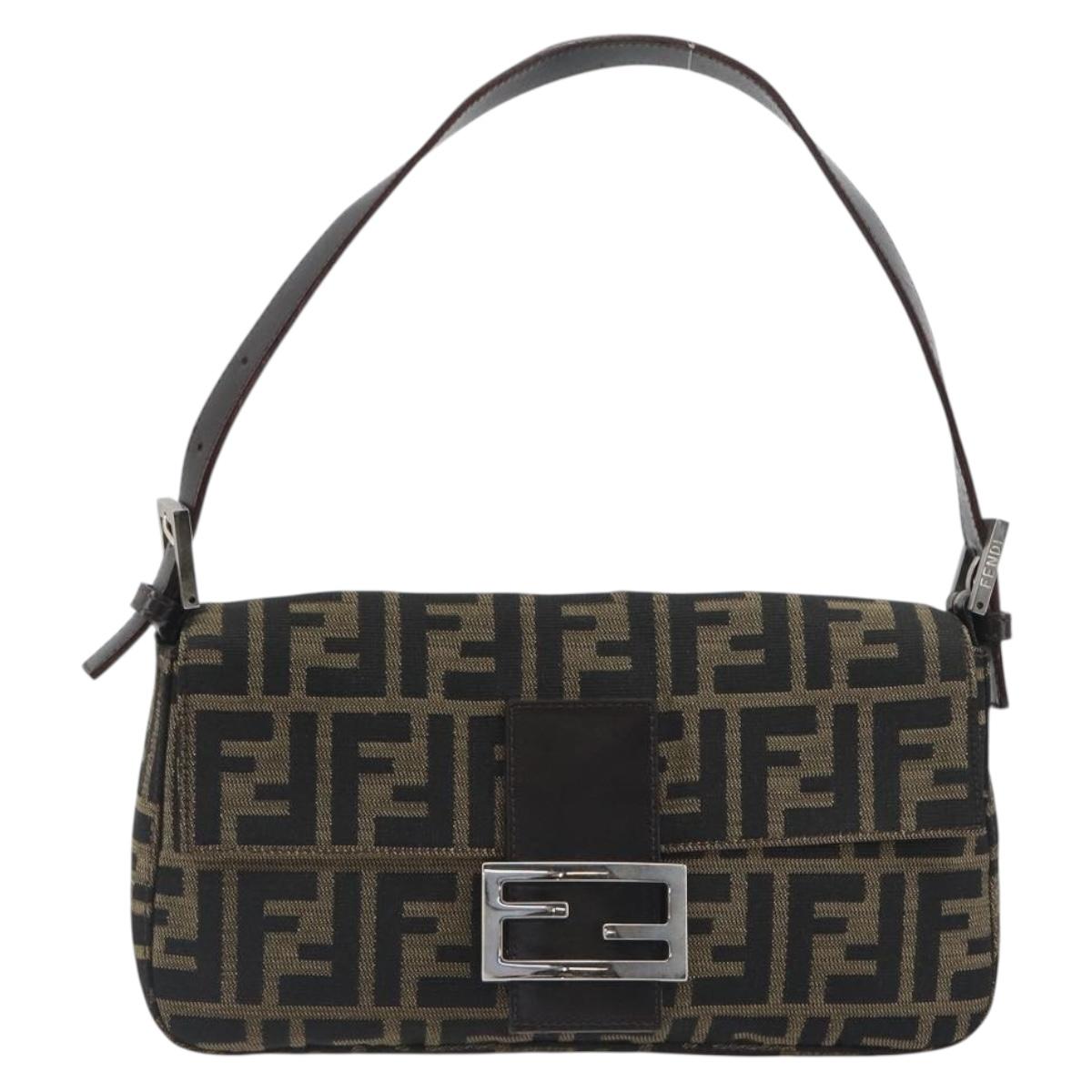 FENDI Zucca Canvas Mamma Baguette Shoulder Bag Brown Black Auth am12413V