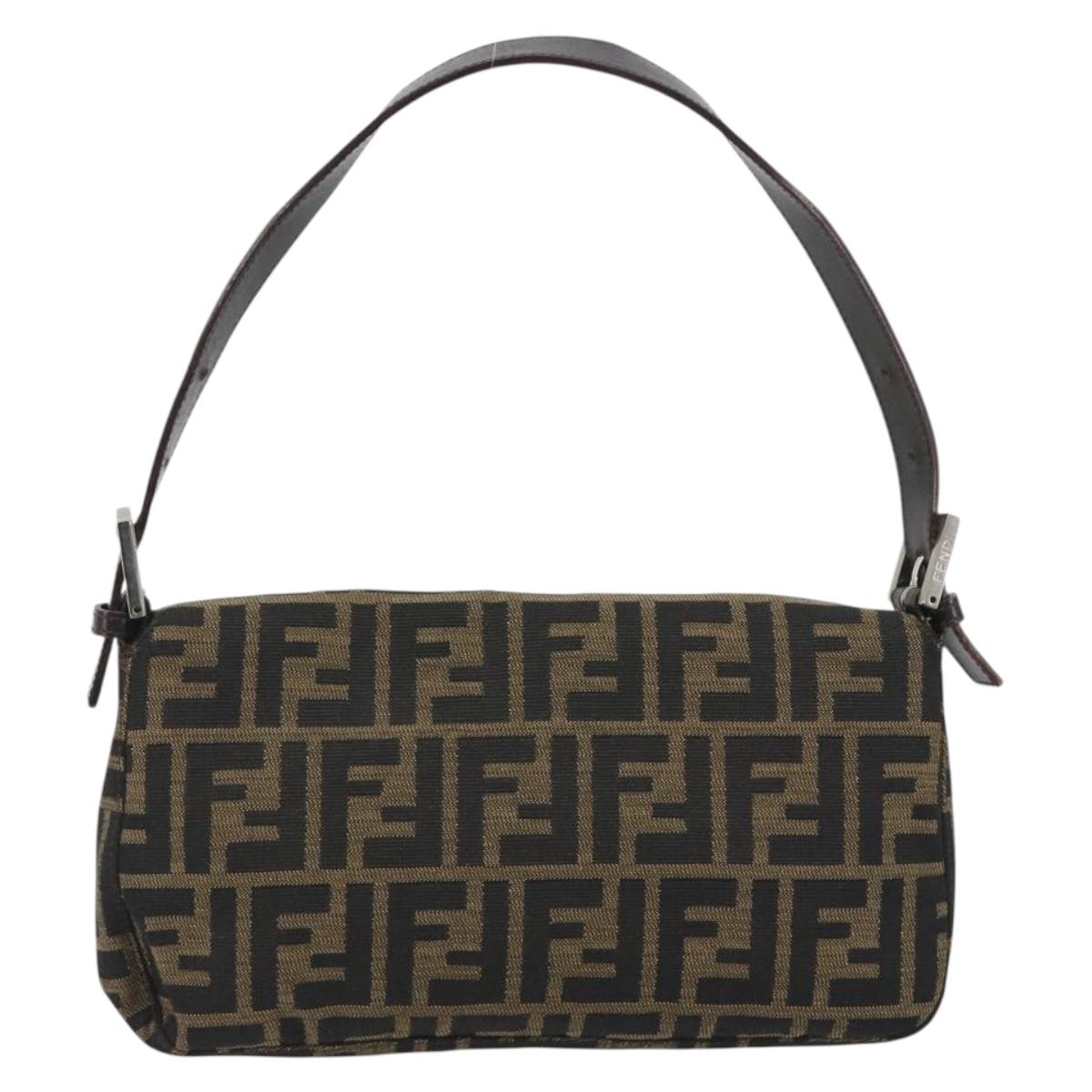 FENDI Zucca Canvas Mamma Baguette Shoulder Bag Brown Black Auth am12413V