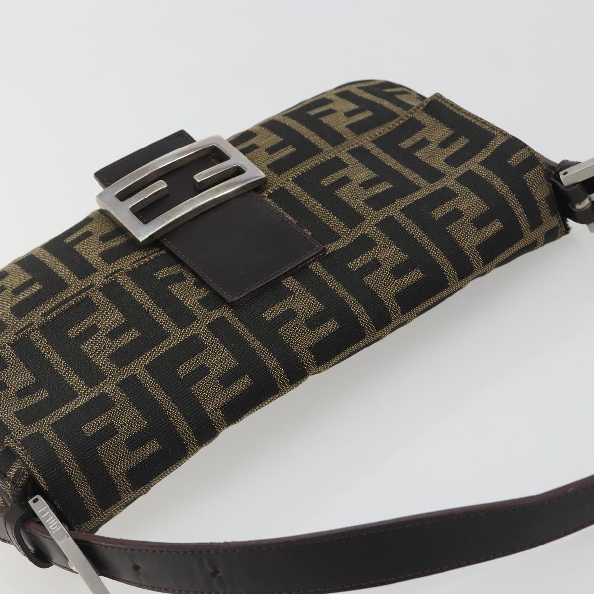 FENDI Zucca Canvas Mamma Baguette Shoulder Bag Brown Black Auth am12413V