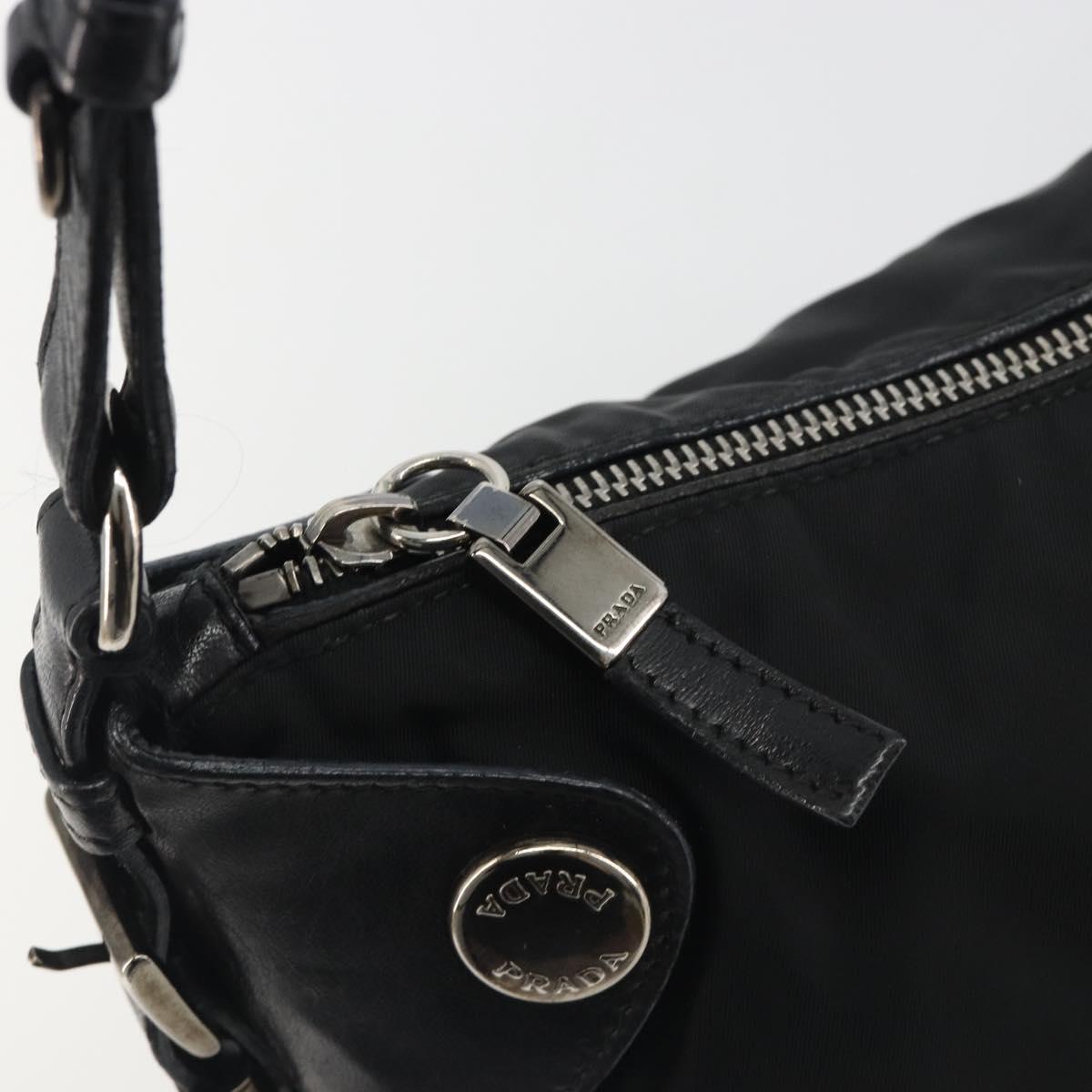 PRADA Shoulder Bag Nylon Leather Black Silver Auth am12415V