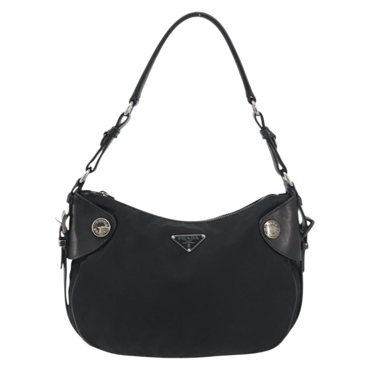 PRADA Shoulder Bag Nylon Leather Black Silver Auth am12415V