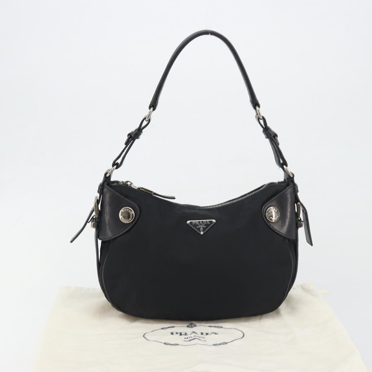 PRADA Shoulder Bag Nylon Leather Black Silver Auth am12415V