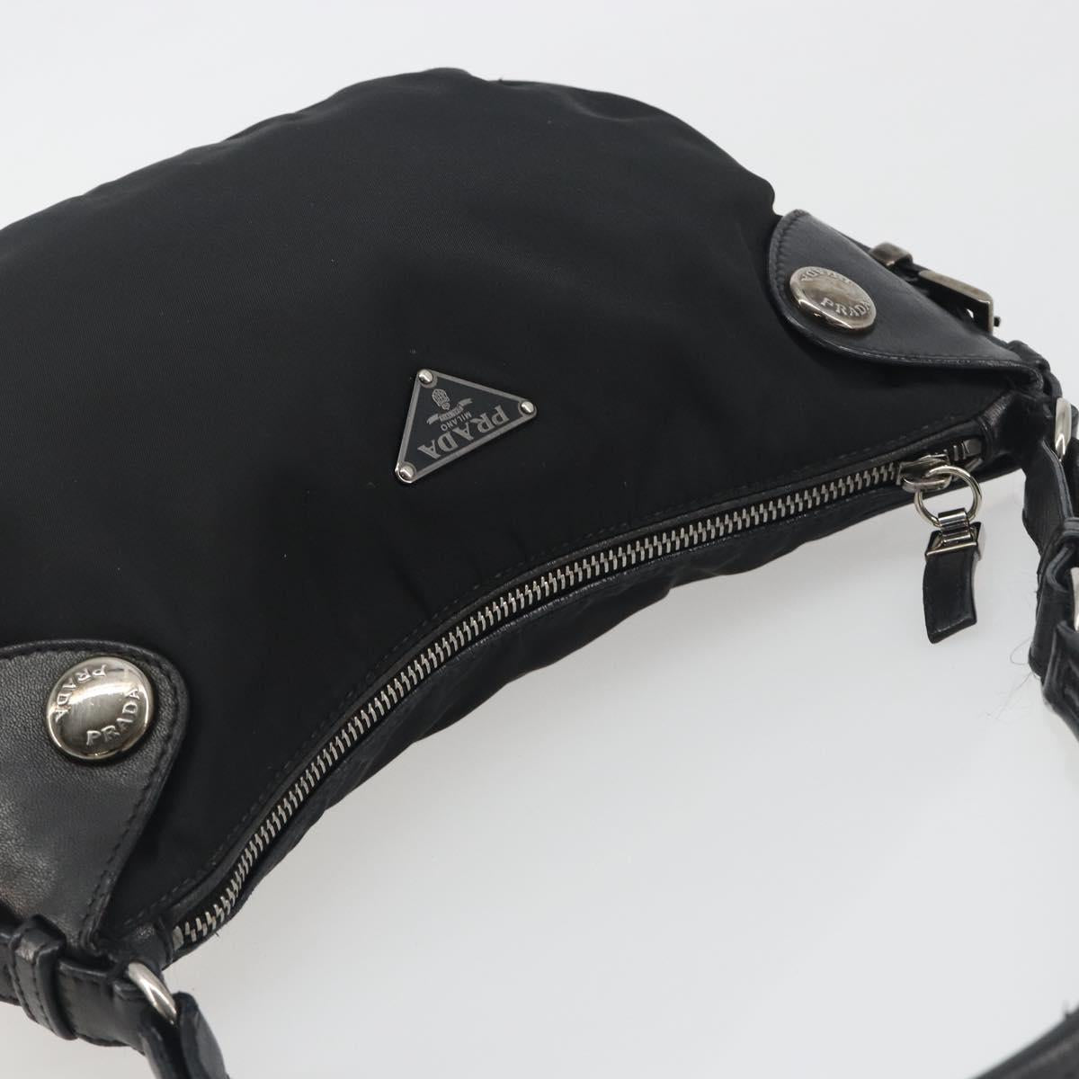 PRADA Shoulder Bag Nylon Leather Black Silver Auth am12415V