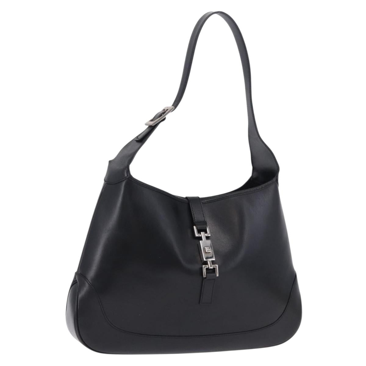 GUCCI Jackie Shoulder Bag Leather Black Silver 001 3346 Auth am12416V